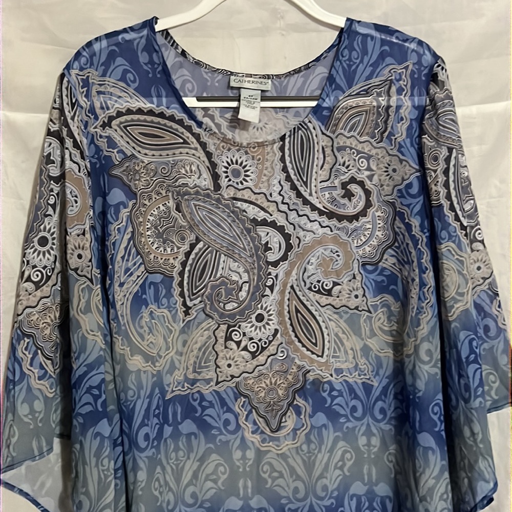 Catherines Beautiful Blue/Brown Blouse, Size 2X NWOT MAKE AN OFFER!!!
